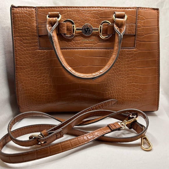 Anne Klein Handbags - Anne Klein Tan Crocodile-Embossed Satchel